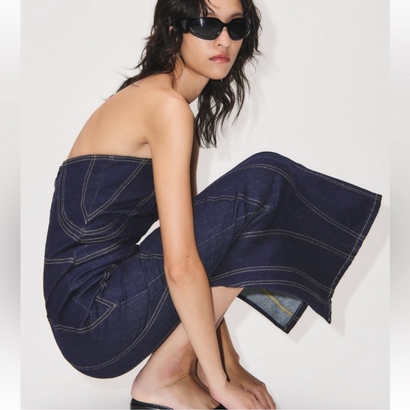 ZARA ZW TOPSTITCHED DENIM DRESS - Picture 3 of 6